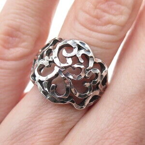 VARGAS 925 Sterling Silver Vintage Modernist Ornate Oxidized Ring Size 5.25